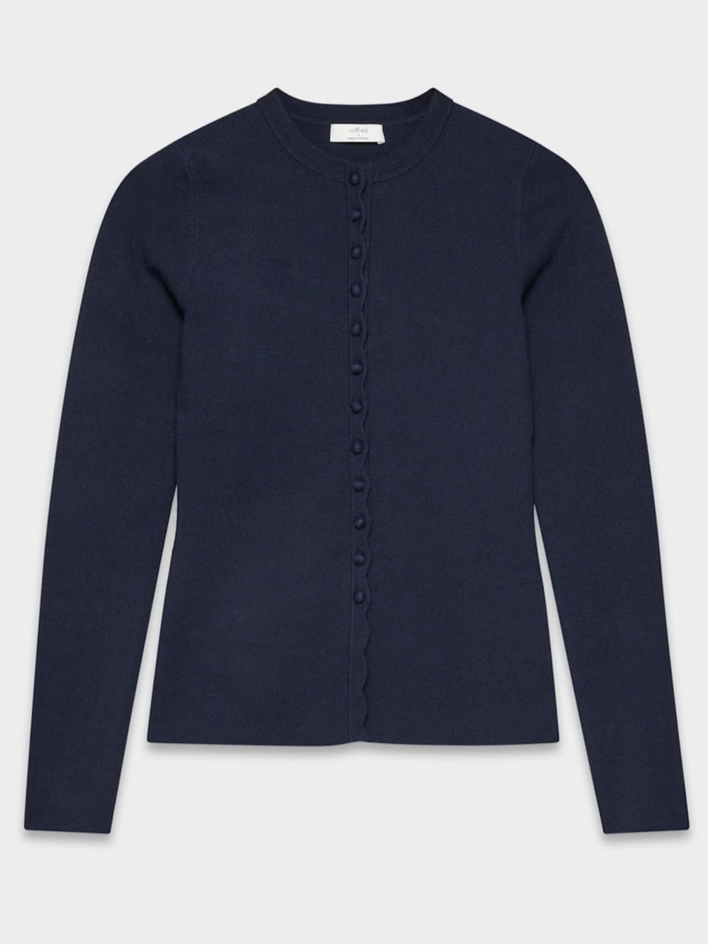 Aritzia Wilfred Shelly Cardigan Navy Blue Scalloped Detail Size Large - Picture 6 of 14
